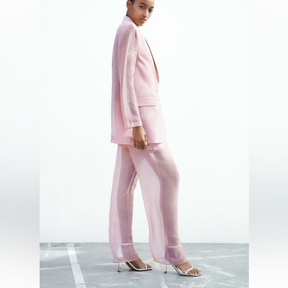 ZARA 2 PIECES SET MIXED ORGANZA BLAZER AND MIXED ORGANZA STRAIGHT LEG PANTS - Picture 4 of 16